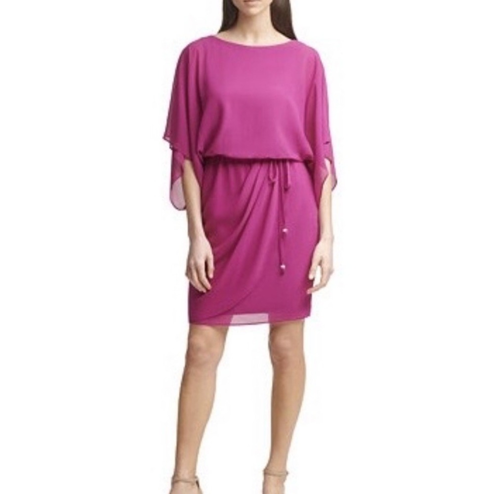 Jessica Howard Pink Chiffon Kimono Sleeve Dress w/Tie Size 16 Plus Size